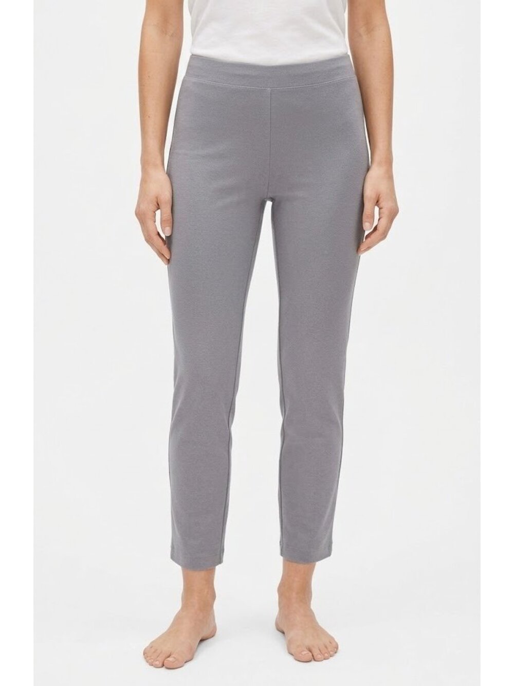 NWT Eileen Fisher Slim Ankle w/ Yoke in Zinc Washable Stretch Crepe Pants L